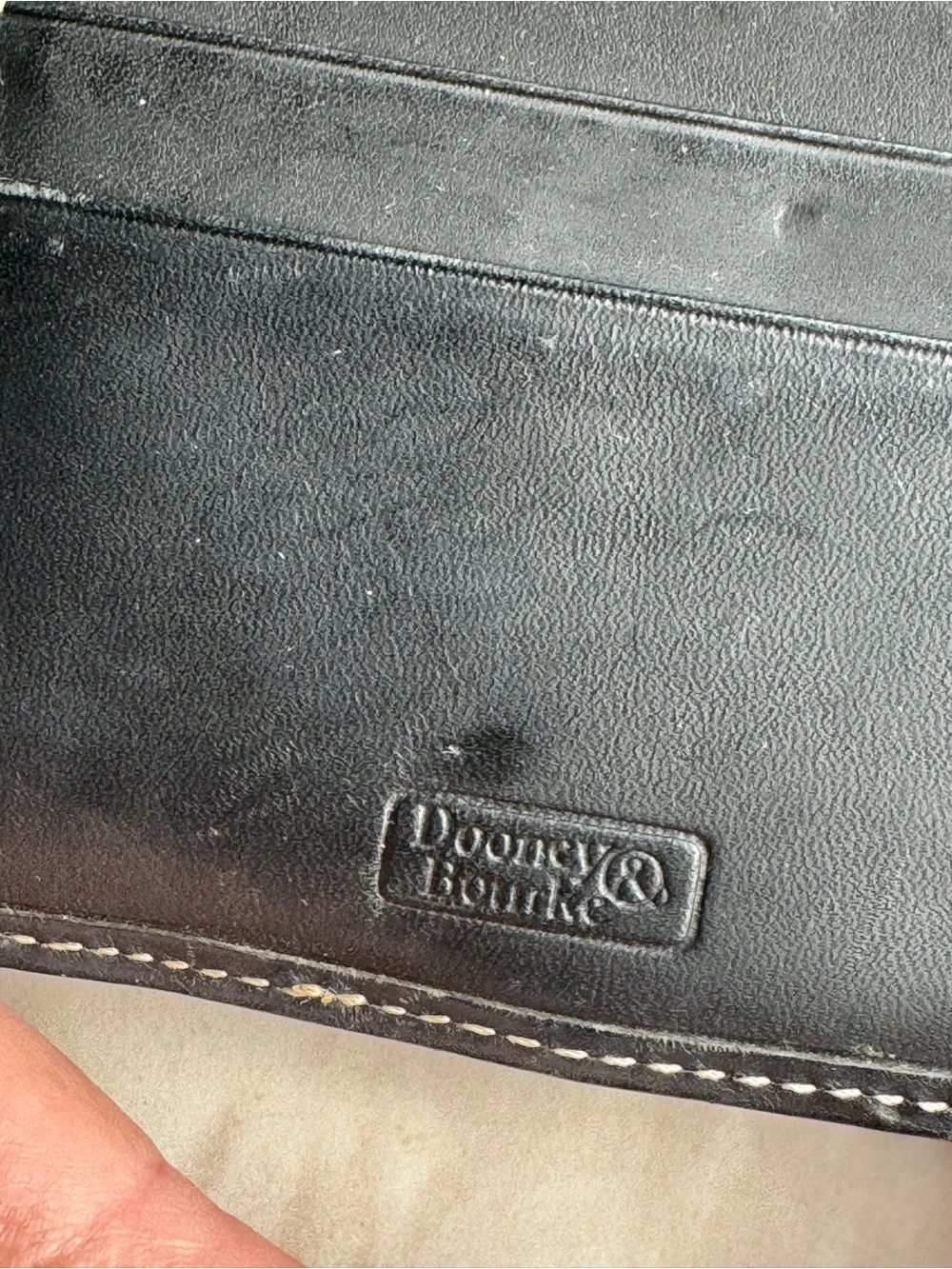 Dooney & Bourke Black Leather Card Wallet with Contrast Stitching